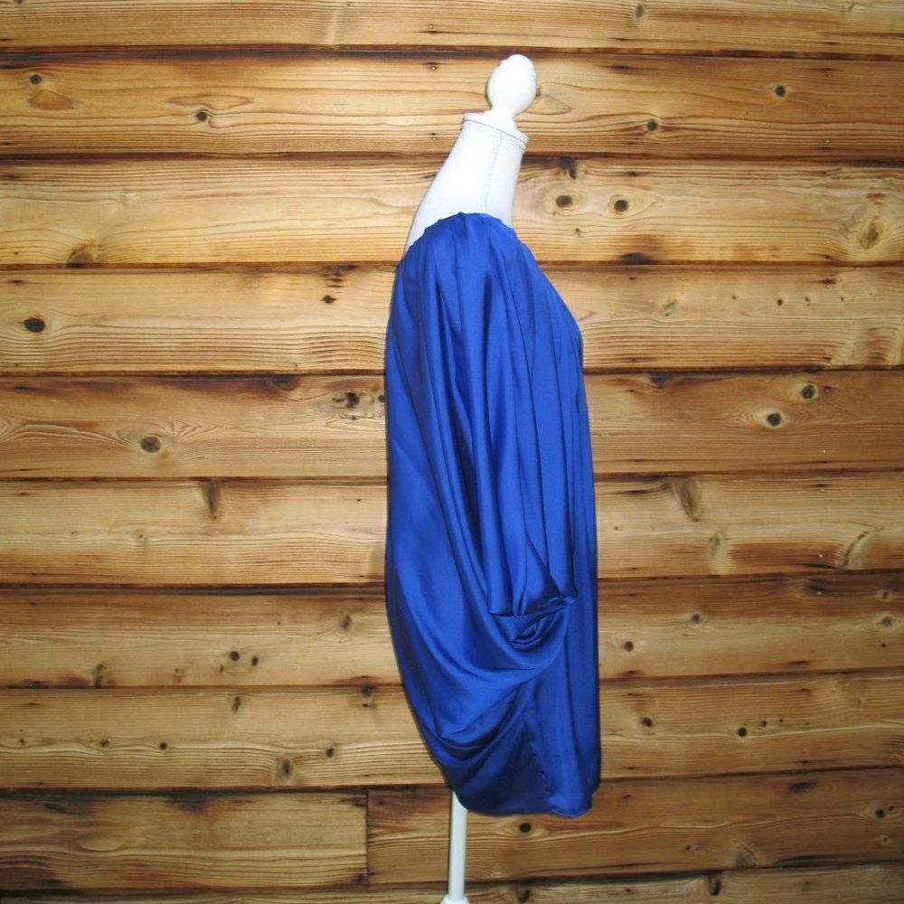 Blue One Shoulder Drape Dress - Picture 4 of 8